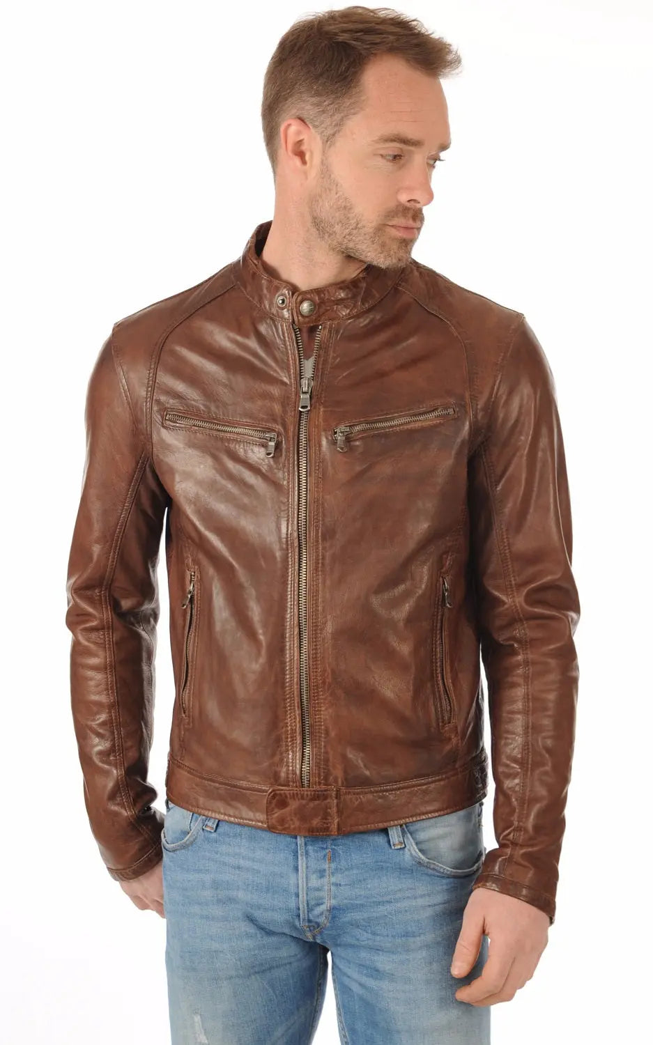 Classic Men’s Brown Leather Jacket SkinOutfit