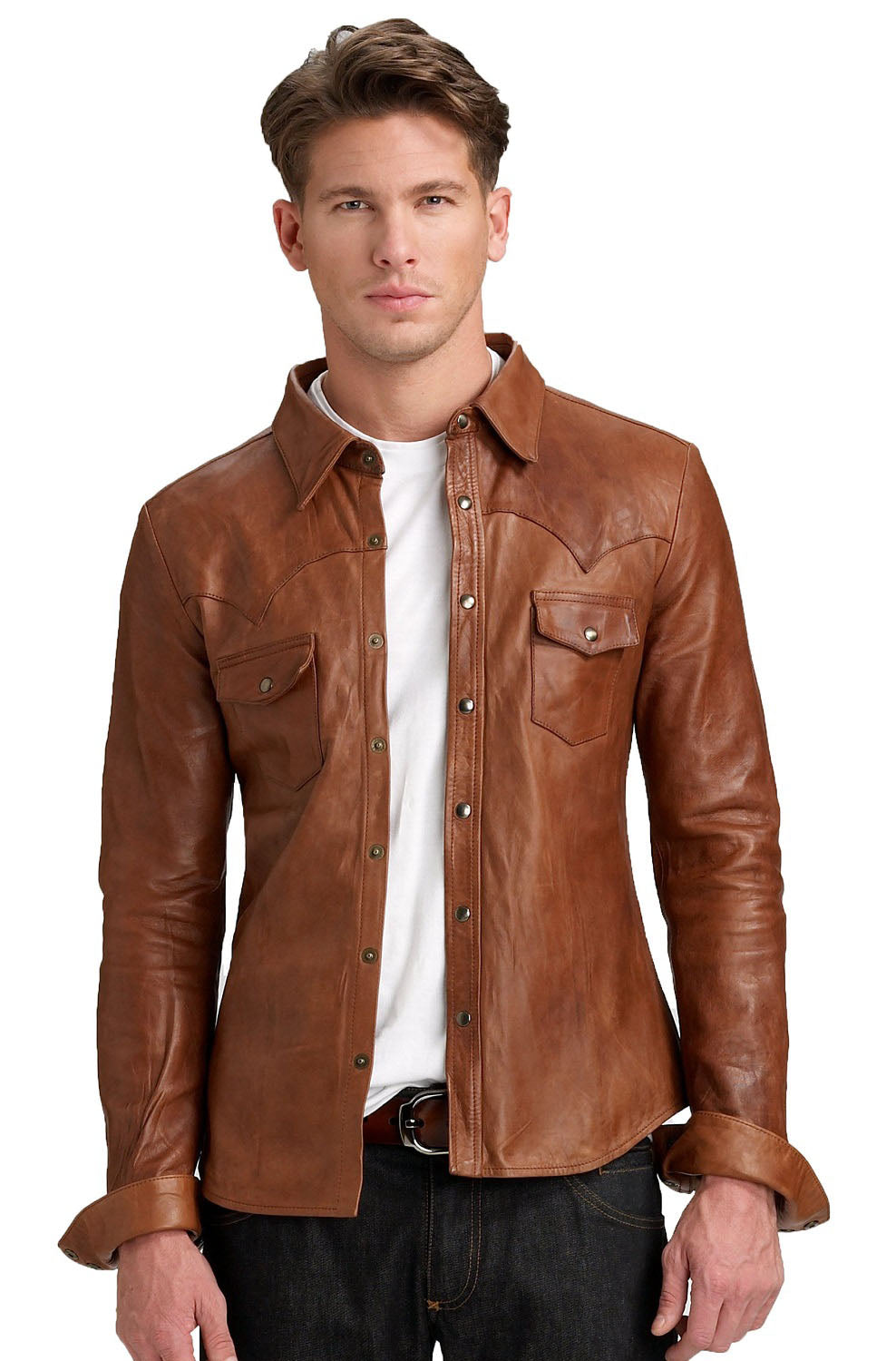 Men Genuine Leather Shirt 16 SkinOutfit