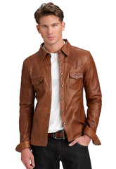 Men Genuine Leather Shirt 16 SkinOutfit