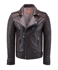 Men Biker Leather Jacket Brown SkinOutfit