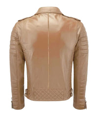 Men Biker Leather Jacket Camel Beige SkinOutfit