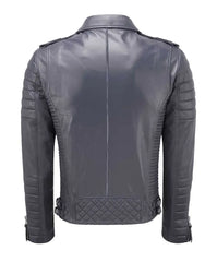 Men Biker Leather Jacket Grey SkinOutfit