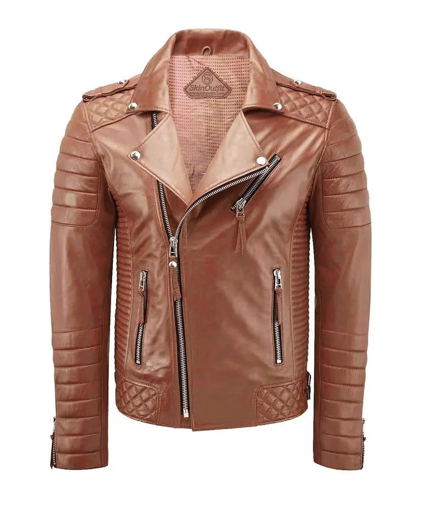 Men Biker Leather Jacket Mango Tan SkinOutfit