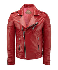 Men Biker Leather Jacket Red SkinOutfit