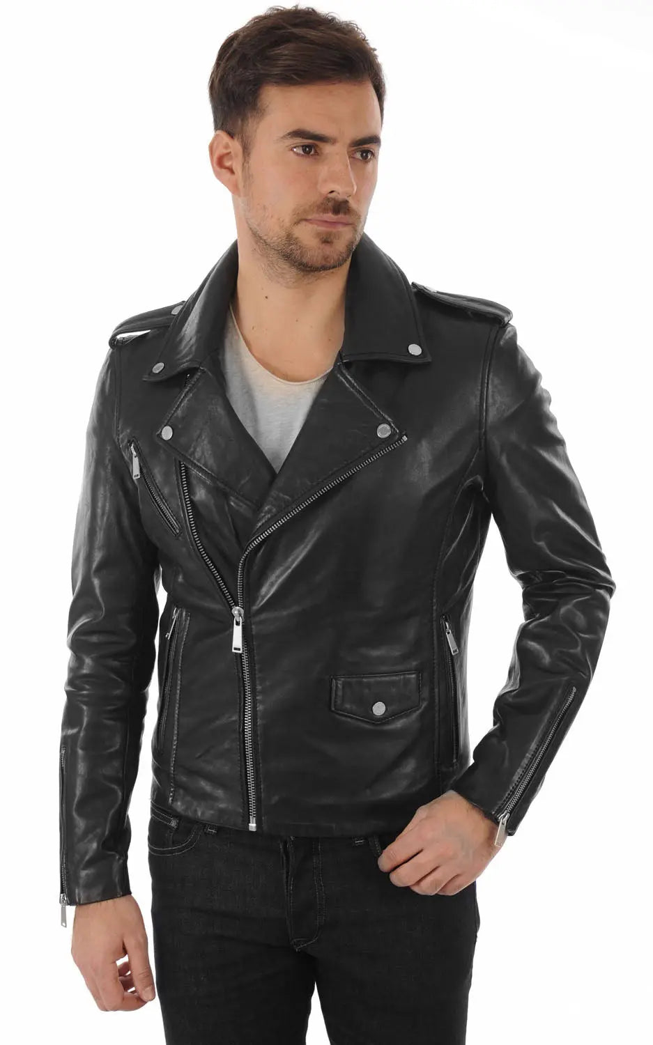 Men Genuine Leather Jacket MJ 10 SkinOutfit