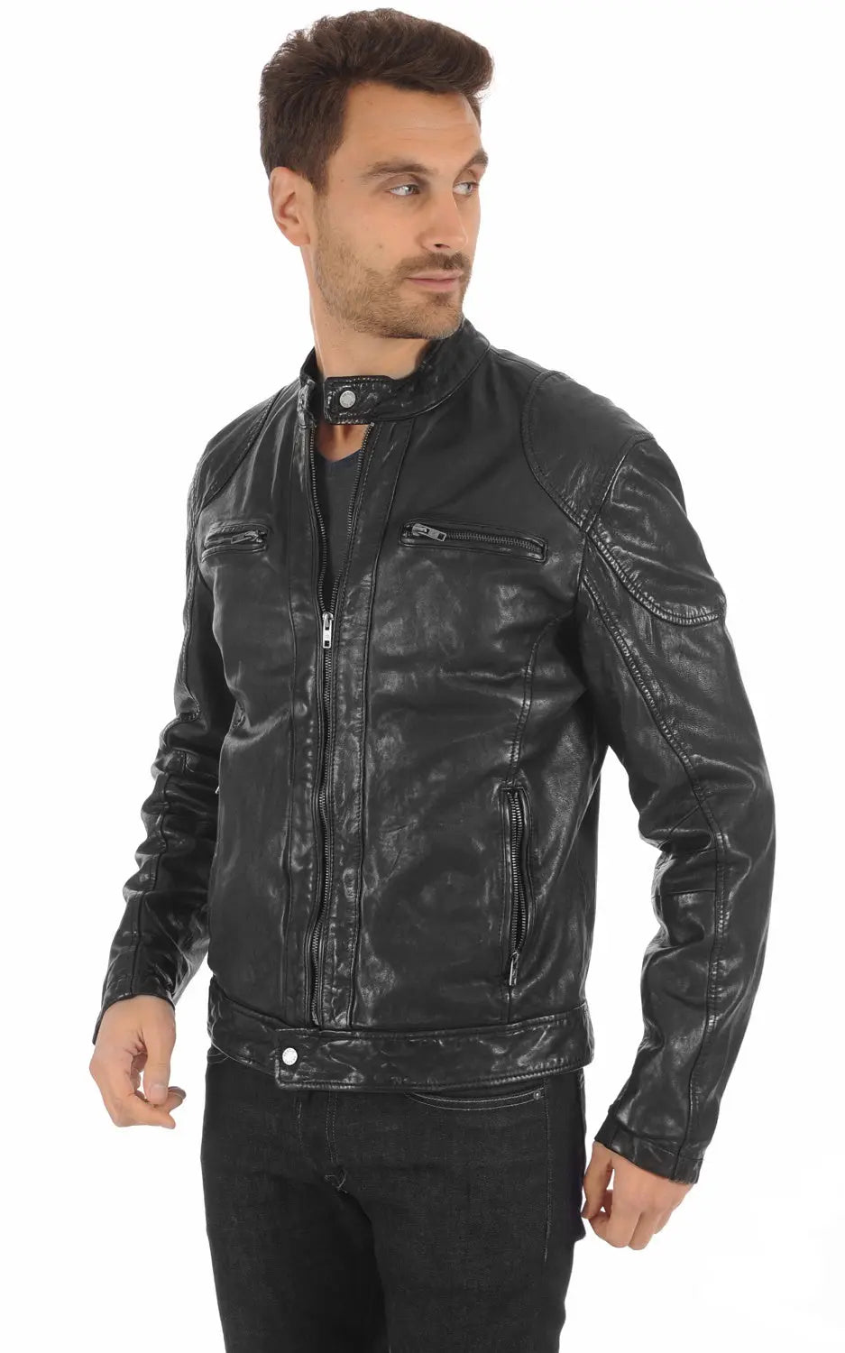 Men Genuine Leather Jacket MJ 43 SkinOutfit