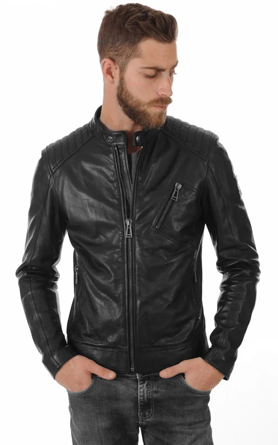 Men Genuine Leather Jacket MJ 44 SkinOutfit