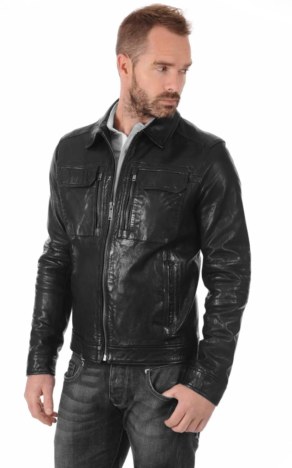 Men Genuine Leather Jacket MJ 48 SkinOutfit