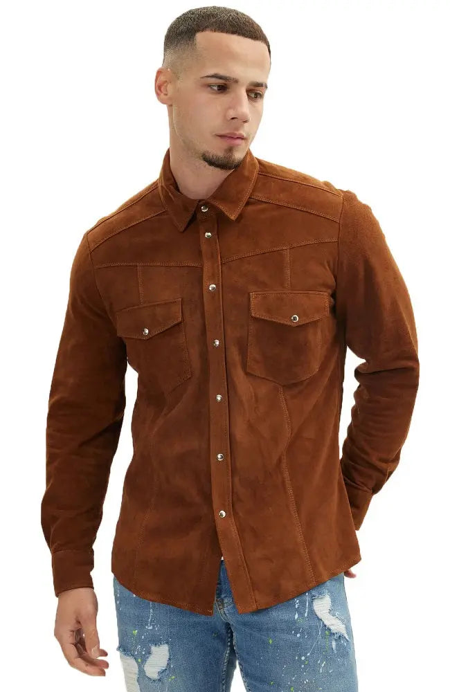 Men Genuine Leather Shirt 04 SkinOutfit