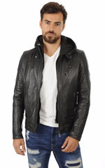 Men Hoodie Leather Jacket with Removable Hood 03 SkinOutfit