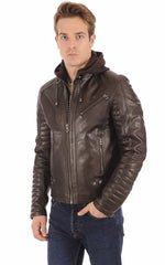 Men Hoodie Leather Jacket with Removable Hood 04 SkinOutfit