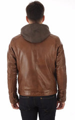 Men Hoodie Leather Jacket with Removable Hood 05 SkinOutfit