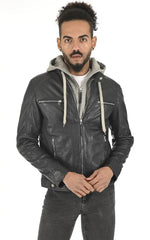 Men Hoodie Leather Jacket with Removable Hood 07 SkinOutfit