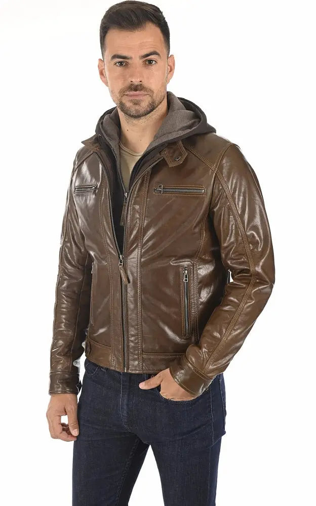 Men Hoodie Leather Jacket with Removable Hood 08 SkinOutfit