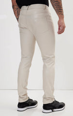 Men Genuine Leather Pant Beige SkinOutfit