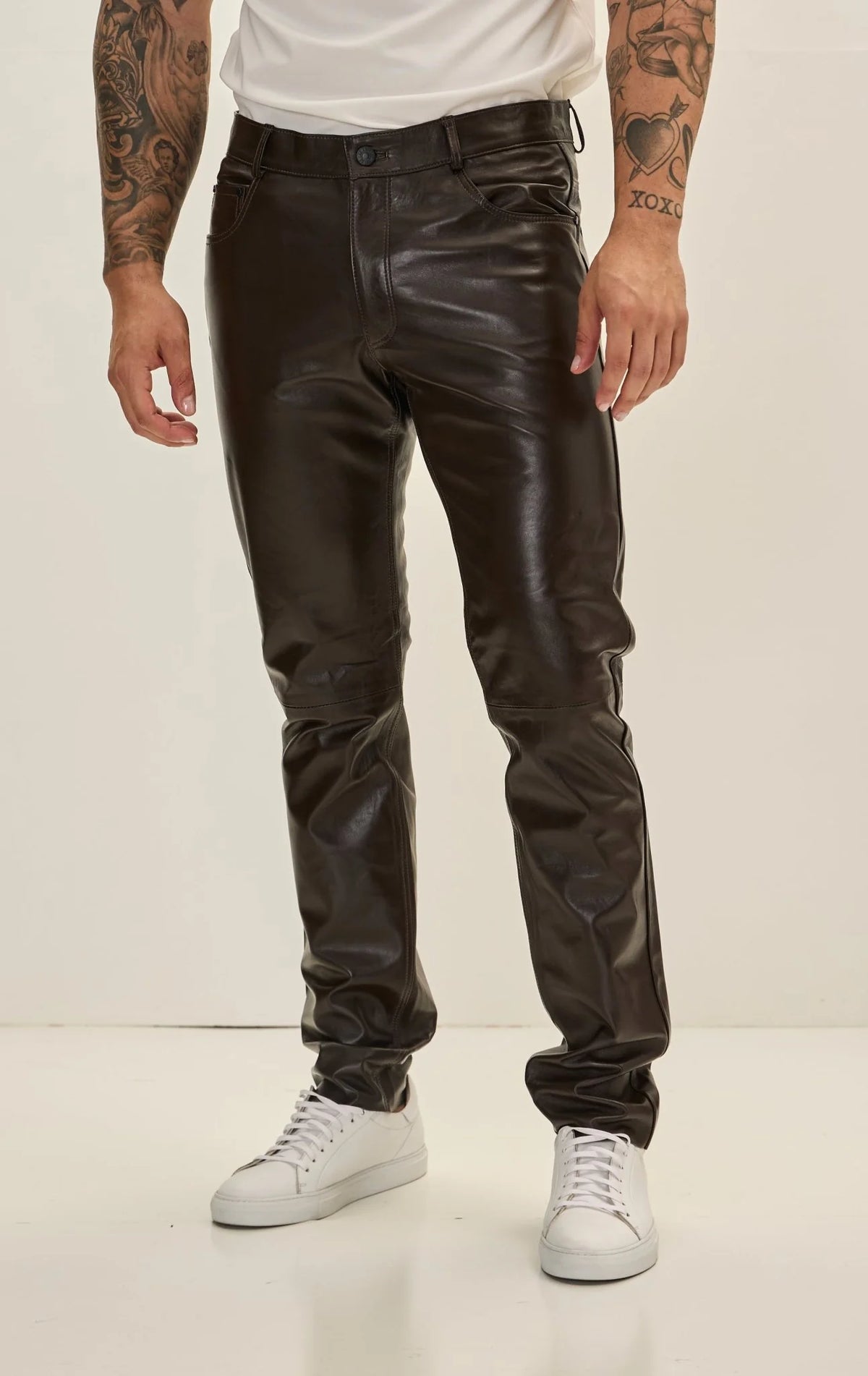 Men Genuine Leather Pant Brown SkinOutfit