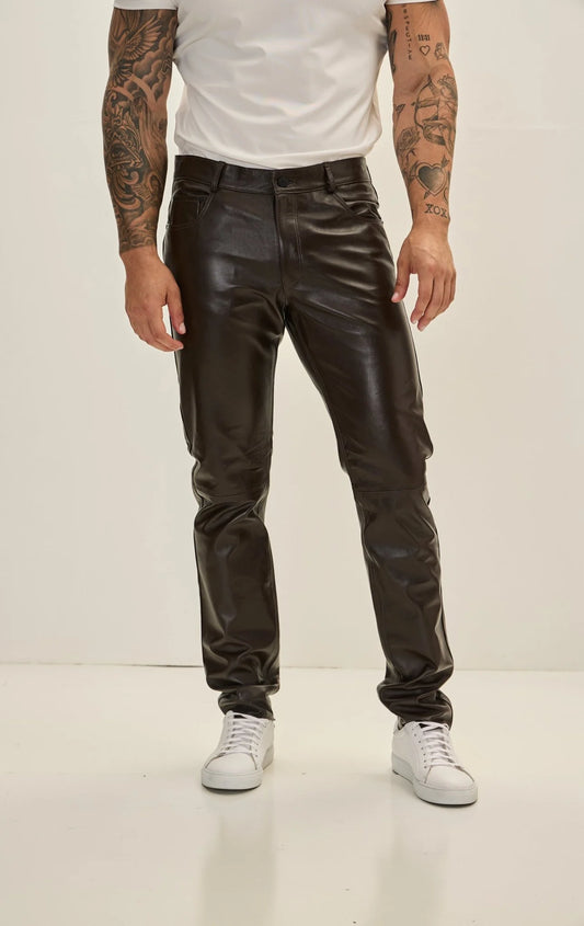 Men Genuine Leather Pant Brown SkinOutfit