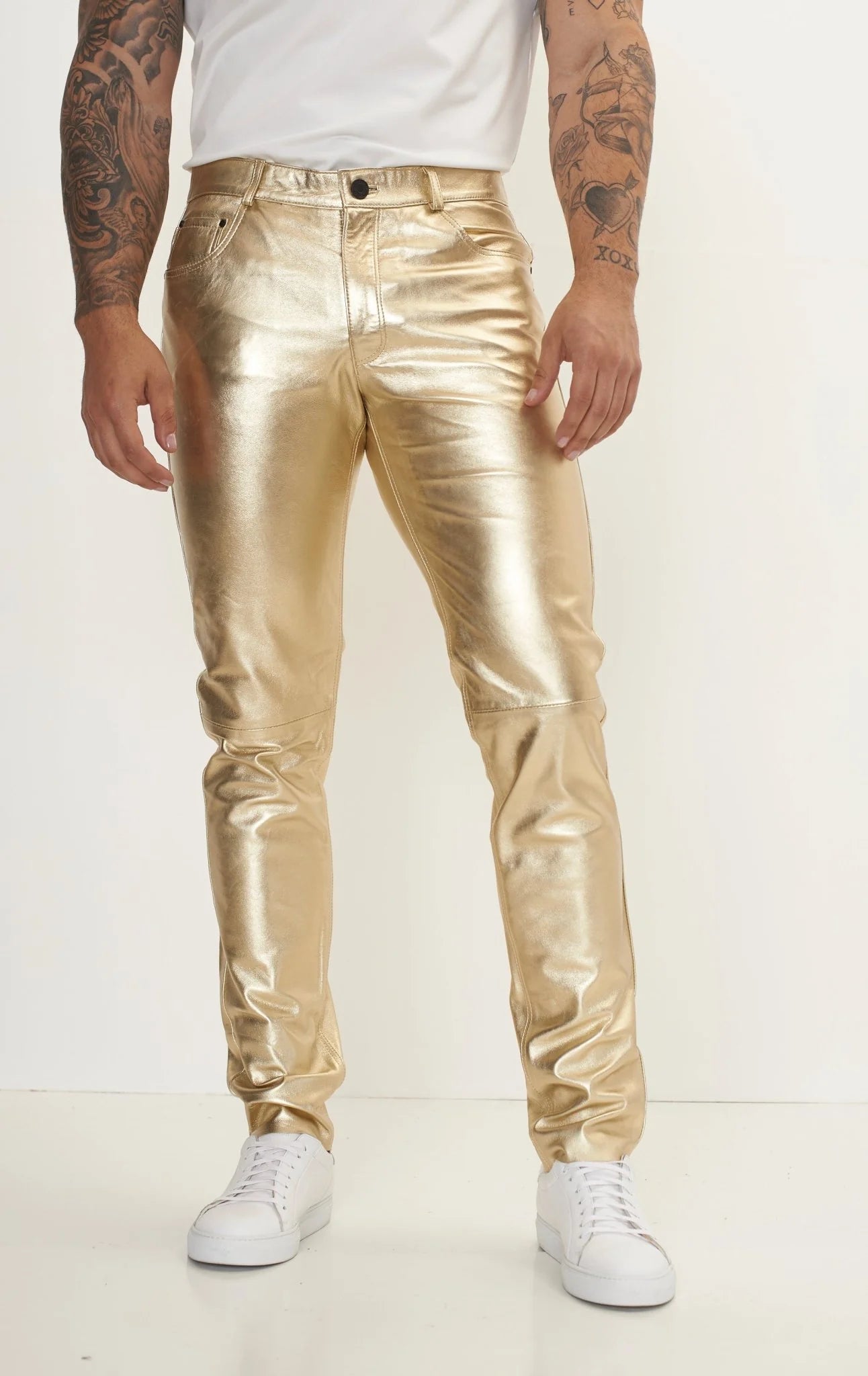 Men Genuine Leather Pant Golden SkinOutfit