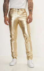 Men Genuine Leather Pant Golden SkinOutfit