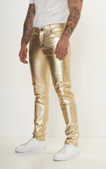 Men Genuine Leather Pant Golden SkinOutfit