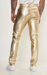 Men Genuine Leather Pant Golden SkinOutfit