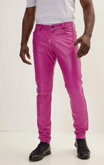 Men Genuine Leather Pant Hot Pink SkinOutfit