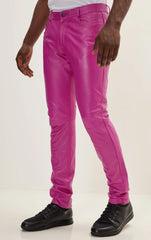 Men Genuine Leather Pant Hot Pink SkinOutfit