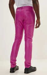 Men Genuine Leather Pant Hot Pink SkinOutfit