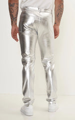 Men Genuine Leather Pant Silver SkinOutfit