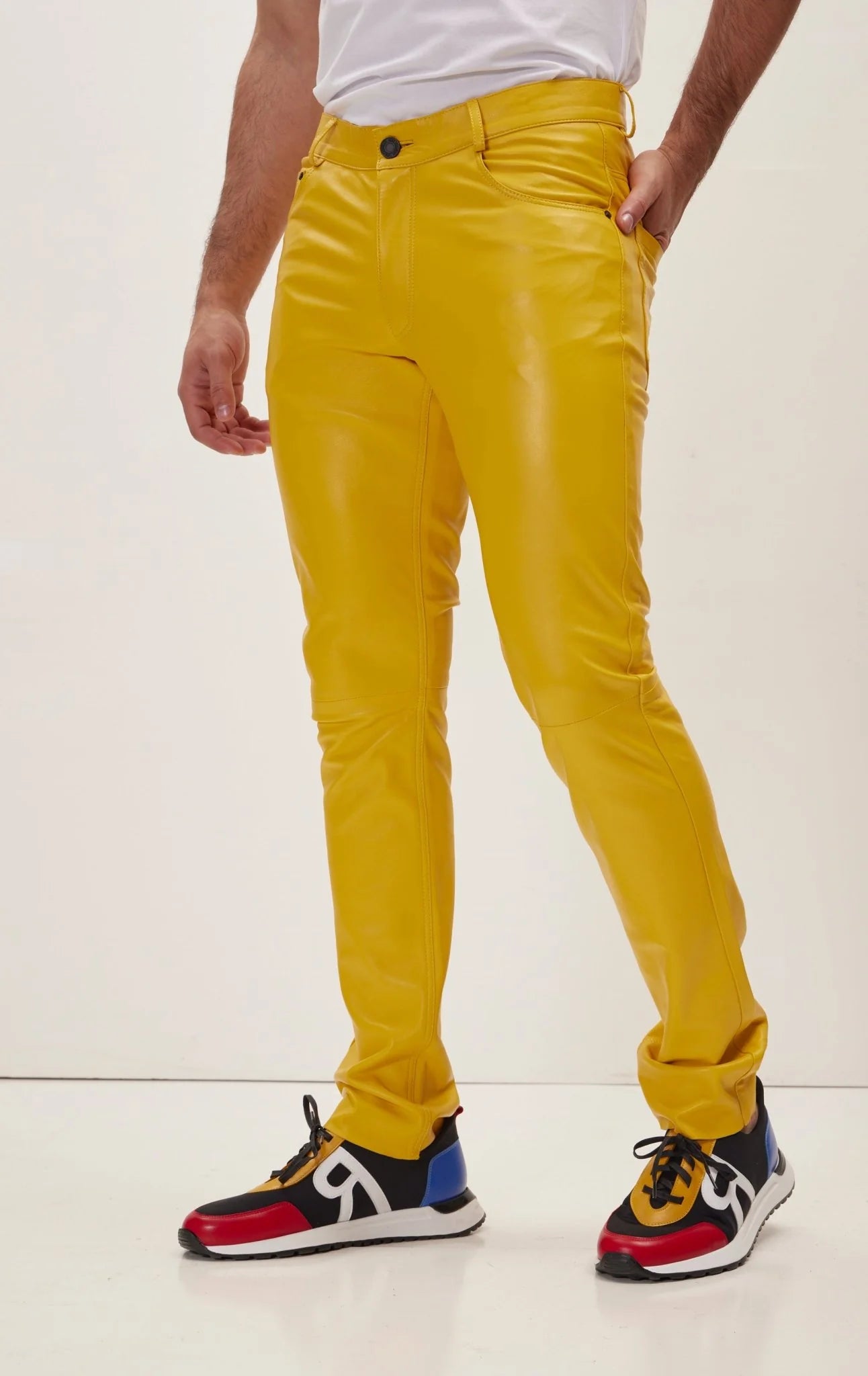 Men Genuine Leather Pant Yellow SkinOutfit