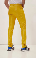 Men Genuine Leather Pant Yellow SkinOutfit