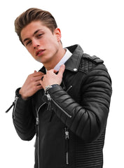 Men’s Black Leather Biker Jacket SkinOutfit