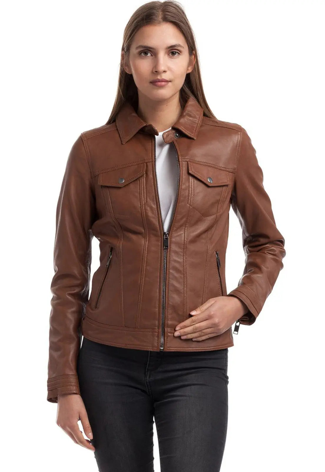 Women Genuine Leather Jacket WJ128 SkinOutfit