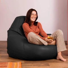 Genuine Cowhide Leather Recliner Beanbag Chairs Black SkinOutfit