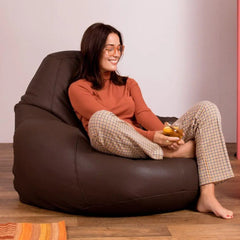 Genuine Cowhide Leather Recliner Beanbag Chairs Brown SkinOutfit