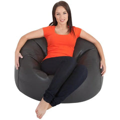 Genuine Leather Cowhide Recliner Beanbag Black SkinOutfit