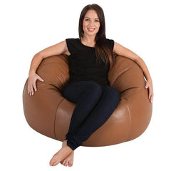 Genuine Leather Cowhide Recliner Beanbag Tan SkinOutfit