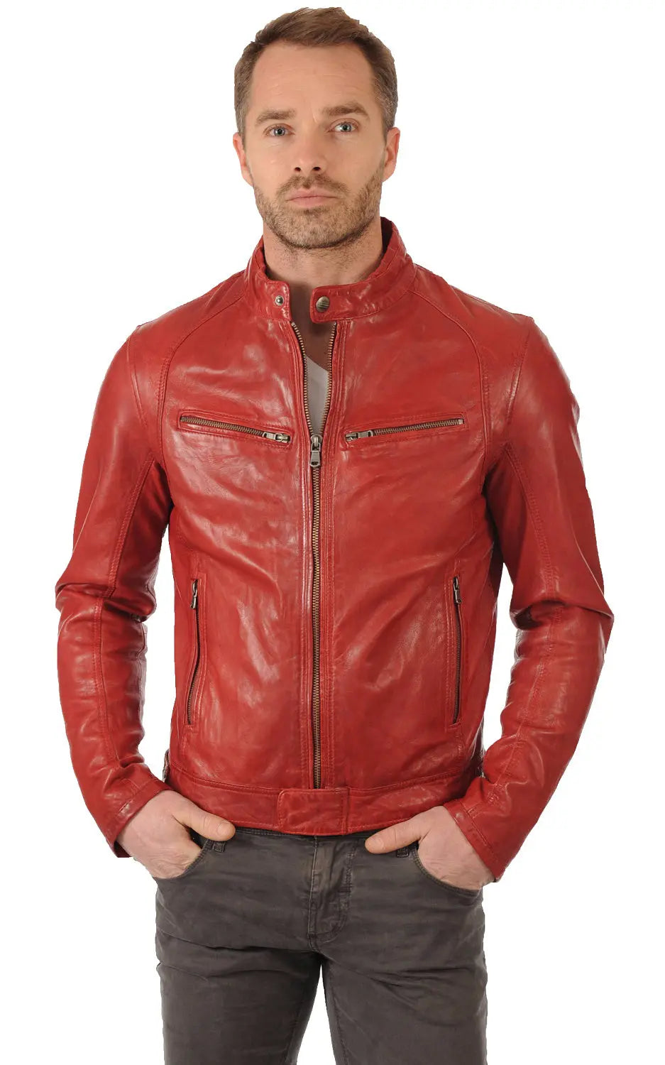 Men Genuine Leather Jacket MJ 06 freeshipping - SkinOutfit