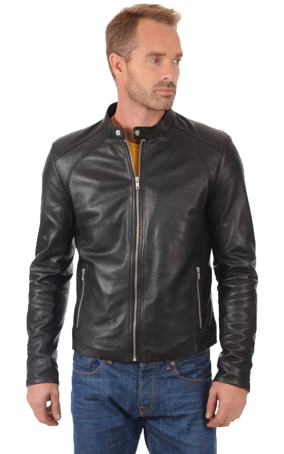 Men Genuine Leather Jacket MJ 08 freeshipping - SkinOutfit