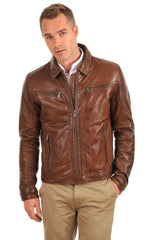 Men Genuine Leather Jacket MJ 15 freeshipping - SkinOutfit