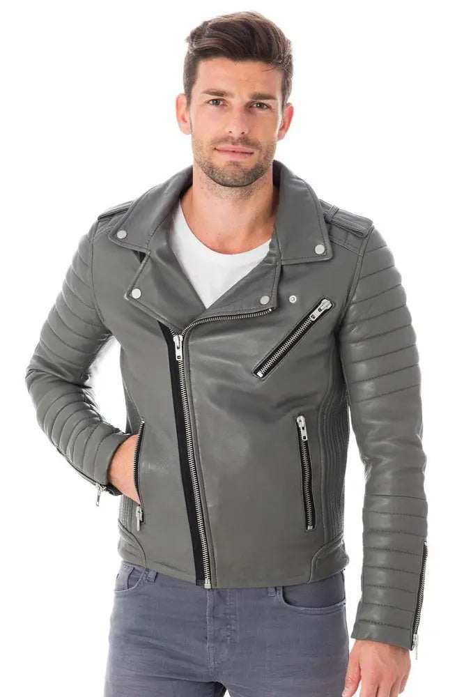 Men Genuine Leather Jacket MJ 22 freeshipping - SkinOutfit