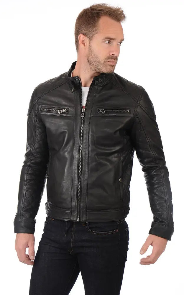 Men Genuine Leather Jacket MJ 34 freeshipping - SkinOutfit