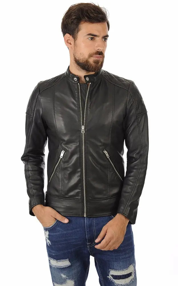 Men Genuine Leather Jacket MJ 37 freeshipping - SkinOutfit