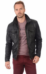 Men Genuine Leather Jacket MJ 46 freeshipping - SkinOutfit