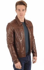 Men Genuine Leather Jacket MJ 52 freeshipping - SkinOutfit