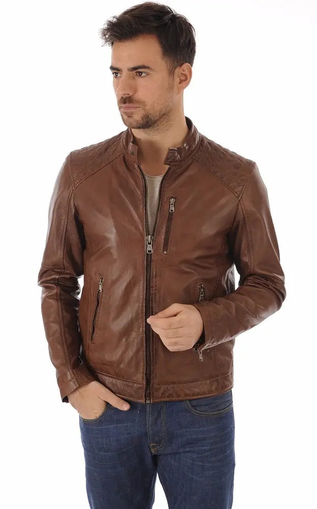 Men Genuine Leather Jacket MJ 57 freeshipping - SkinOutfit