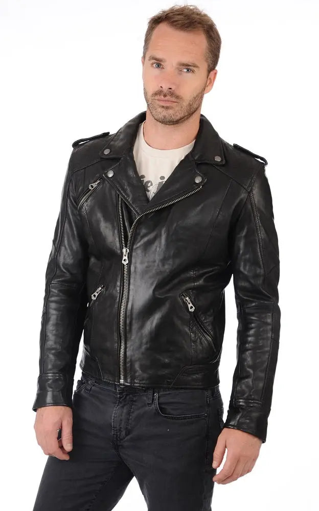 Men Genuine Leather Jacket MJ 85 freeshipping - SkinOutfit