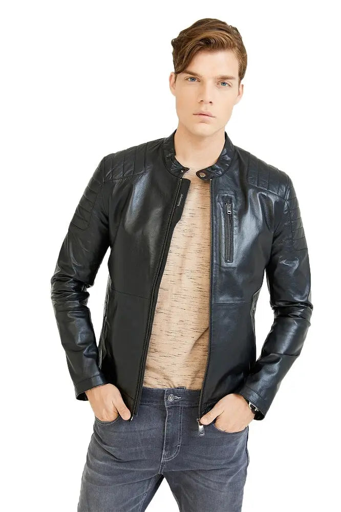 Men Genuine Leather Jacket MJ128 freeshipping - SkinOutfit