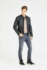 Men Genuine Leather Jacket MJ128 freeshipping - SkinOutfit