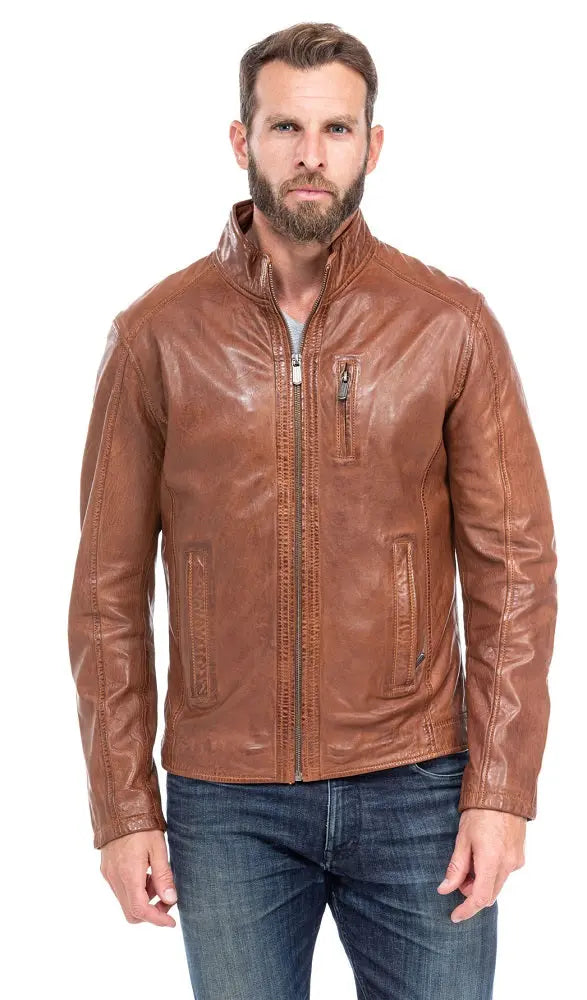 Men Genuine Leather Jacket MJ142 freeshipping - SkinOutfit